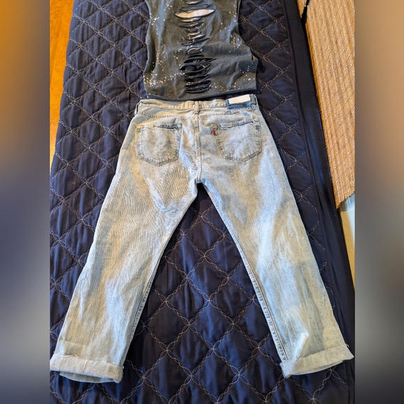 (Levi's) RE/DONE VINTAGE CROP RELAXED SUMMER BLUE JEANS WITH HIGH WAIST - Picture 15 of 16